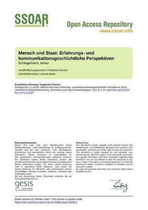 Mensch und Staat: Erfahrungs- und kommunikationsgeschichtliche Perspektiven