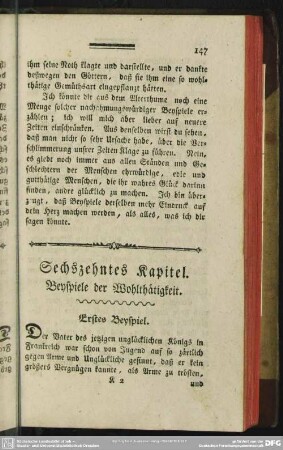 Sechszehntes Kapitel. Beyspiele der Wohlthätigkeit