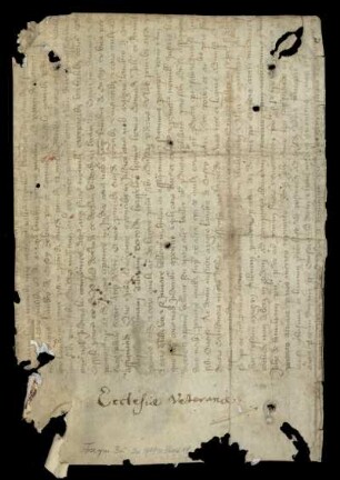 Fragment (vorderer und hinterer Spiegel): 2 Reste einer Pergament-Urkunde