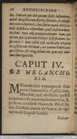 Caput IV. De Melancholia