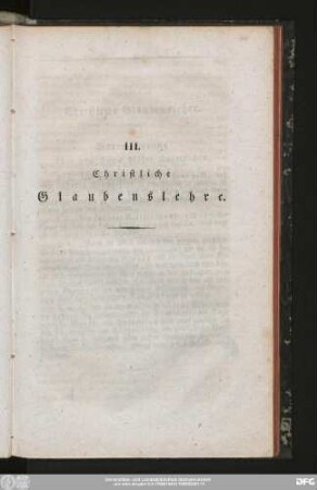 III. Christliche Glaubenslehre.