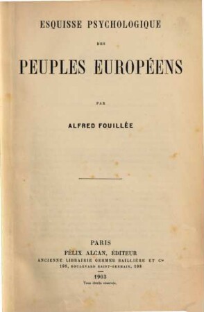 Esquisse psychologique des peuples européens