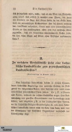2. In welchem Verhältnisse steht eine katholische Landeskirche zum protestantischen Landesfürsten?