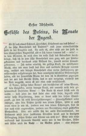 Erster Abschnitt: Gefühle des Daseins, die Monate der Jugend