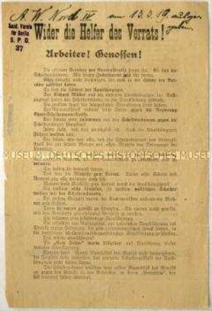 Flugblatt der KPD gegen die USPD im Zuge der Märzkämpfe 1919