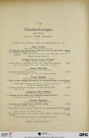 I. Teil Handzeichnungen alter Meister des XV. – XVIII. Jahrhunderts (Nr. 1-207)