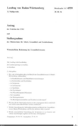 Antrag der CDU: Wirtschaftliche Bedeutung des Gesundheitswesens
