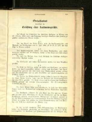 Ortsstatut betreffend die Errichtung eines Kaufmannsgerichts.