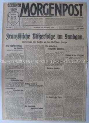 Tageszeitung "Berliner Morgenpost" mit Nachrichten und Berichten von verschiedenen Kriegschauplätzen