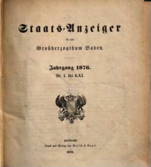 Staatsanzeiger für das Großherzogtum Baden. 1876