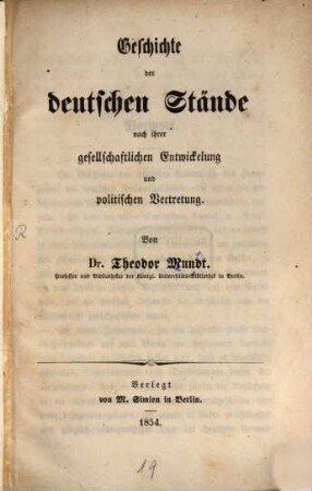 Geschichte der deutschen Stände nach ihrer gesellschaftlichen Entwicklung und politischen Vertretung