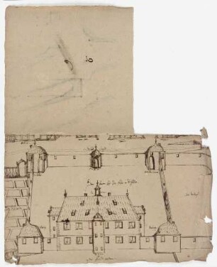 Fahre, Entwürfe für ein Lustschloss (recto) sowie eine Brücke über den Flutgraben (verso)