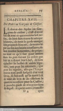 Chap. XVII. Des Aydes ou Garçons de Cuisine