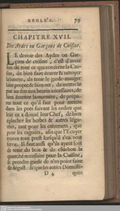 Chap. XVII. Des Aydes ou Garçons de Cuisine