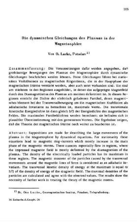 Die dynamischen Gleichungen des Plasmas in der Magnetosphäre