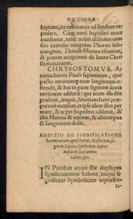 Additio De Significatione harum vocum apud Patres, Mysterium, signum, Figura, Symbolum, Sacramentum, Sacramentaliter, etc.