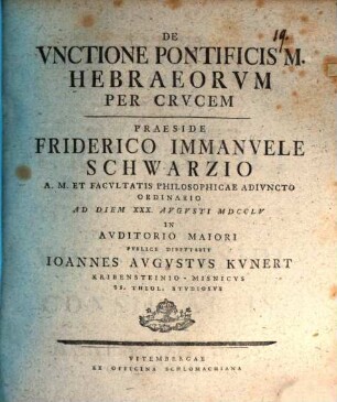 De unctione Pontificis M. Hebraeorum per crucem, disp.