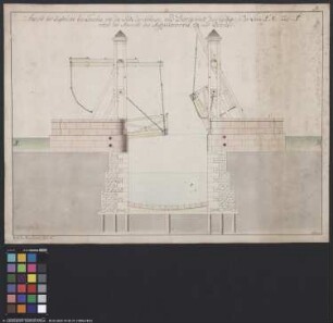 Zeichnung der Ansicht der Zugbrücke bei der Schleuse in Laucha