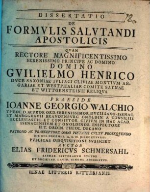 Dissertatio de formulis salutandi apostolicis