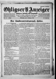 Ohligser Anzeiger : Ohligser Zeitung und Tageblatt ; einzige in Ohligs erscheinende Tageszeitung