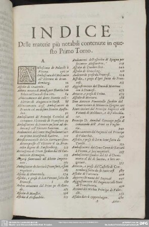 Indice Delle materie più notabili contenute in questo Primo Tomo