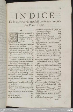 Indice Delle materie più notabili contenute in questo Primo Tomo