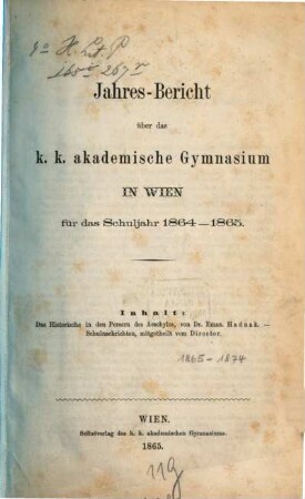 Jahresbericht. 1864/65