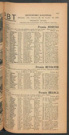Hipódromo Nacional - Reunión del Sábado 30 de Marzo de 1907 - Programa oficial