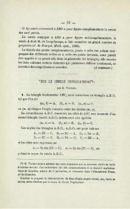 SUR LE CERCLE TRIPLICATEUR.