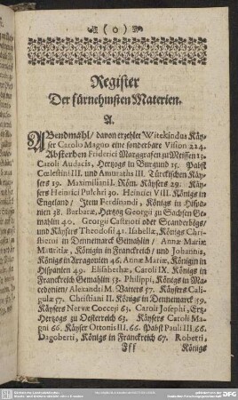 Register Der fürnehmsten Materien