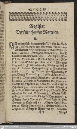 Register Der fürnehmsten Materien