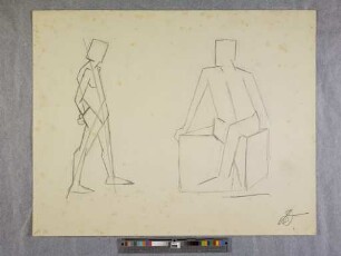 o. T. (Stehender nach rechts und Sitzender, stark abstrahiert; aus dem Unterricht - Aktzeichnen - bei Oskar Schlemmer)