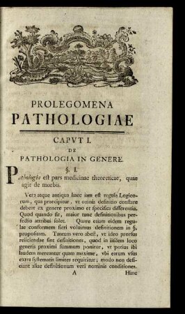 Prolegomena Pathologiae. Caput I. - Caput IV.