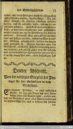 Dritter Abschnitt. Von der nöthigen Sorgfalt der Prediger für ihre Gesundheit in dem Beichtstuhl