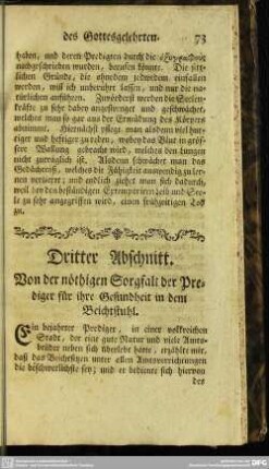 Dritter Abschnitt. Von der nöthigen Sorgfalt der Prediger für ihre Gesundheit in dem Beichtstuhl
