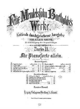 Felix Mendelssohn-Bartholdys Werke, 11,50. Serie 11, Für Pianoforte allein. Nr. 50, Capriccio : op. 5 in Fis-m[oll]. - 11 S. - Pl.-Nr. M.B.50