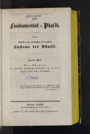 2: Die Theorie der Electricität (Spannungs-Electricität) und des Calvanismus (Hydro-Polar-Electricität)