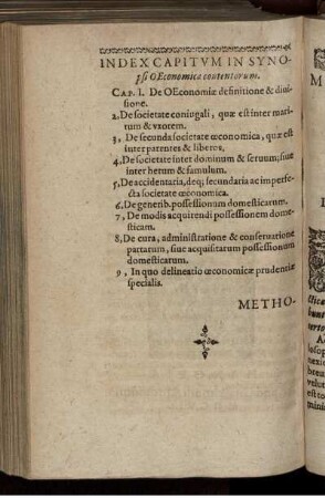 Index Capitum In Synopsi Oeconomica contentorum