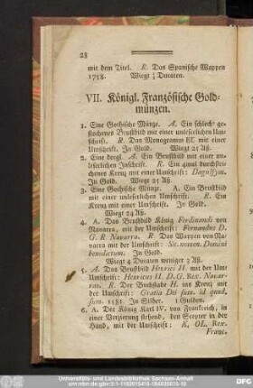 VII. Königl. Französiche Goldmünzen.