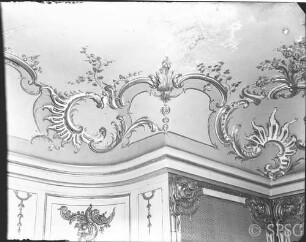 Potsdam, Neues Palais, Friedrichs-Wohnung, Kleines Speisezimmer, R.: 215, Deckenornament der Südwestecke.
