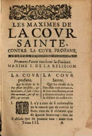 La Covr Sainte, 3. Les Maximes