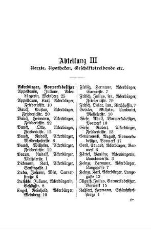 Abteilung III Aerzte, Apotheken, Geschäftstreibende etc.