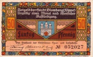 Notgeld der Stadt Blomberg / Lippe
