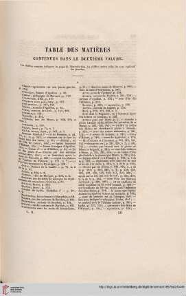 Table des matières contenues dans le deuxième volume