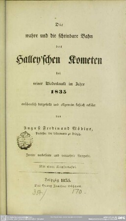 Die wahre und die scheinbare Bahn des Halley'schen Kometen bei seiner Wiederkunft im Jahre 1835