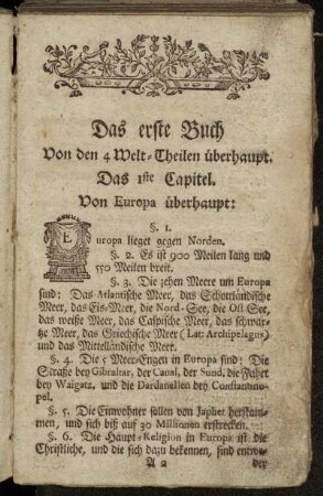 Das erste Buch von den 4 Welt-Theilen überhaupt.