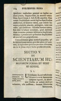124-136, Sectio V. De Scientiarum Humanarum Forma et Nexu in Genere