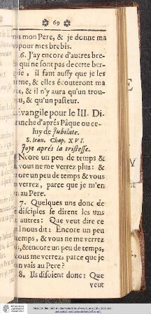 L'Evangile pour le III. Dimanche d'aprés Pâque ou celuy de Jubilate