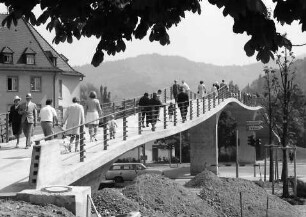 Freiburg: [Karlssteg] mit Fußgängern, Richtung Norden