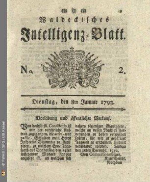 No. 2. Dienstag, den 8ten Januar 1793
